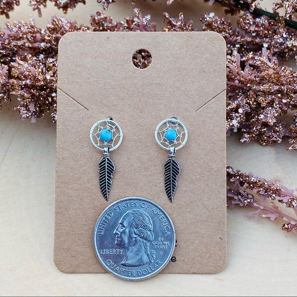 Dream Catcher Solid Sterling Silver Stud earrings bohemian style - Picture 6 of 8